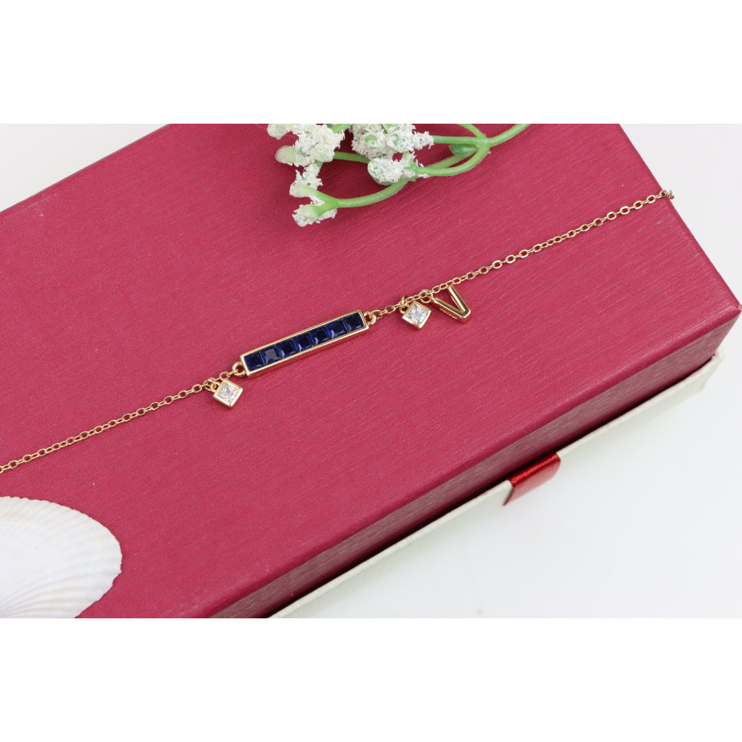 Deep Blue Crystal Rose Gold Bracelet with Minimalist Charm, XPBL0759 (2076-8)