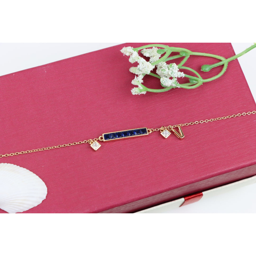 Deep Blue Crystal Rose Gold Bracelet with Minimalist Charm, XPBL0759 (2076-8)