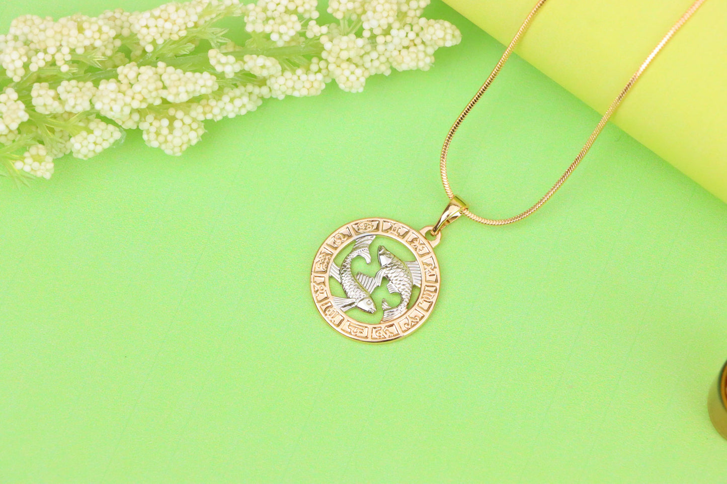 Rose Gold Pisces Zodiac Pendant with Twin Fish Symbol Design, XPPT1456 (2136-9)