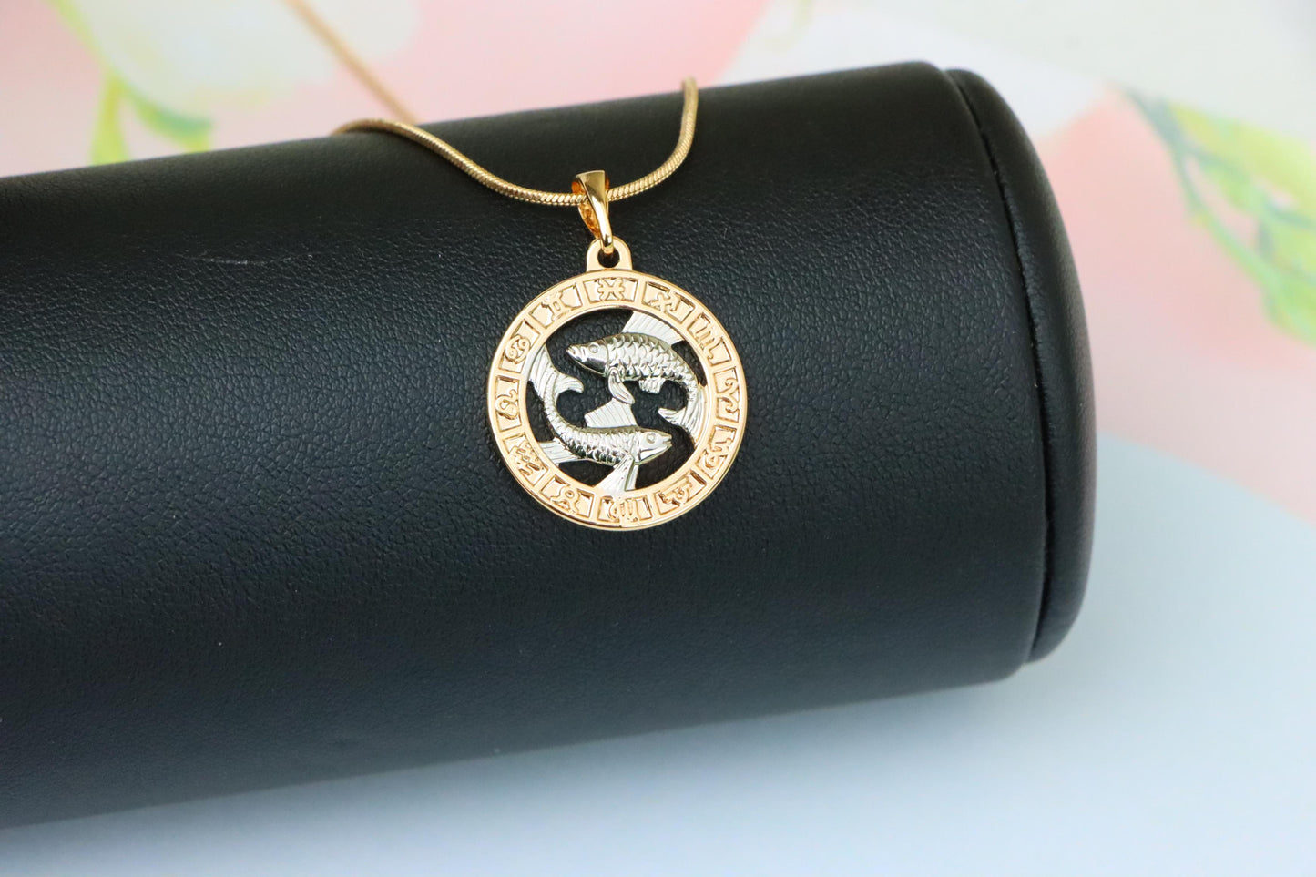 Rose Gold Pisces Zodiac Pendant with Twin Fish Symbol Design, XPPT1456 (2136-9)