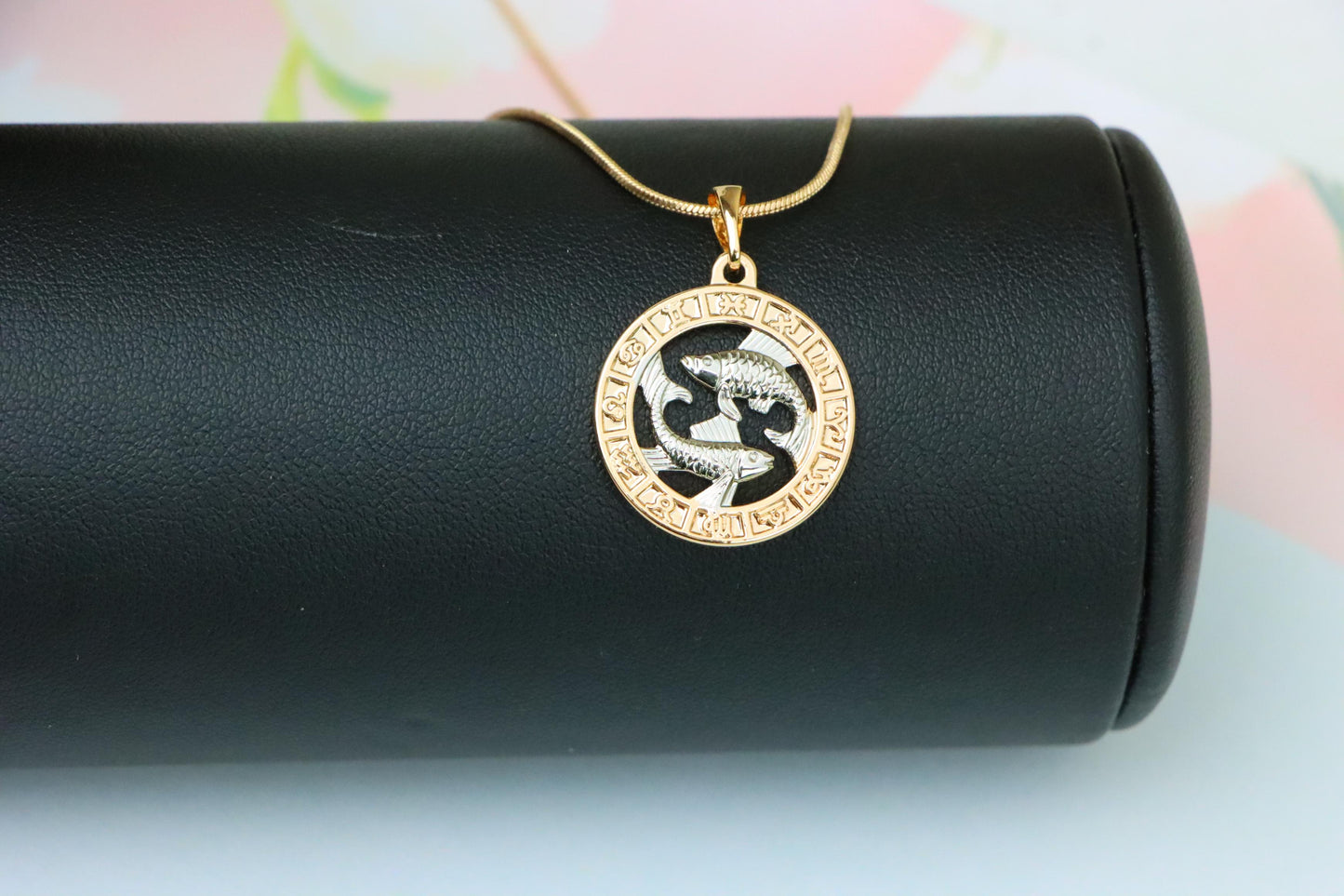 Rose Gold Pisces Zodiac Pendant with Twin Fish Symbol Design, XPPT1456 (2136-9)