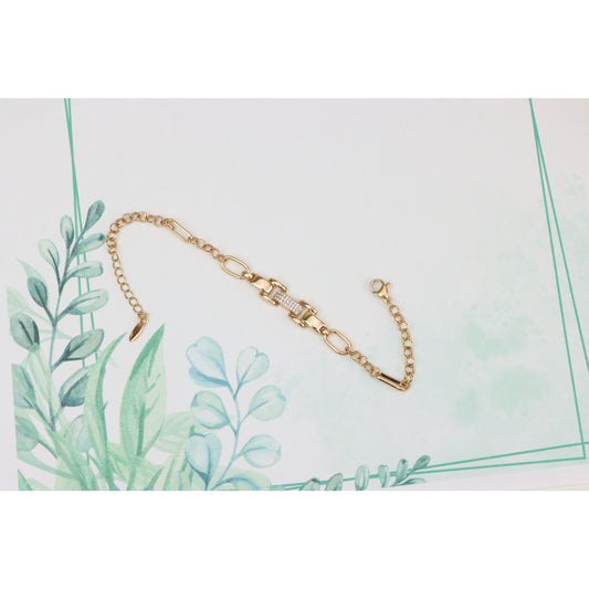 Elegant Rose Gold Chain Bracelet with Crystal-Studded Centerpiece, XPBL0760 (2076-9)