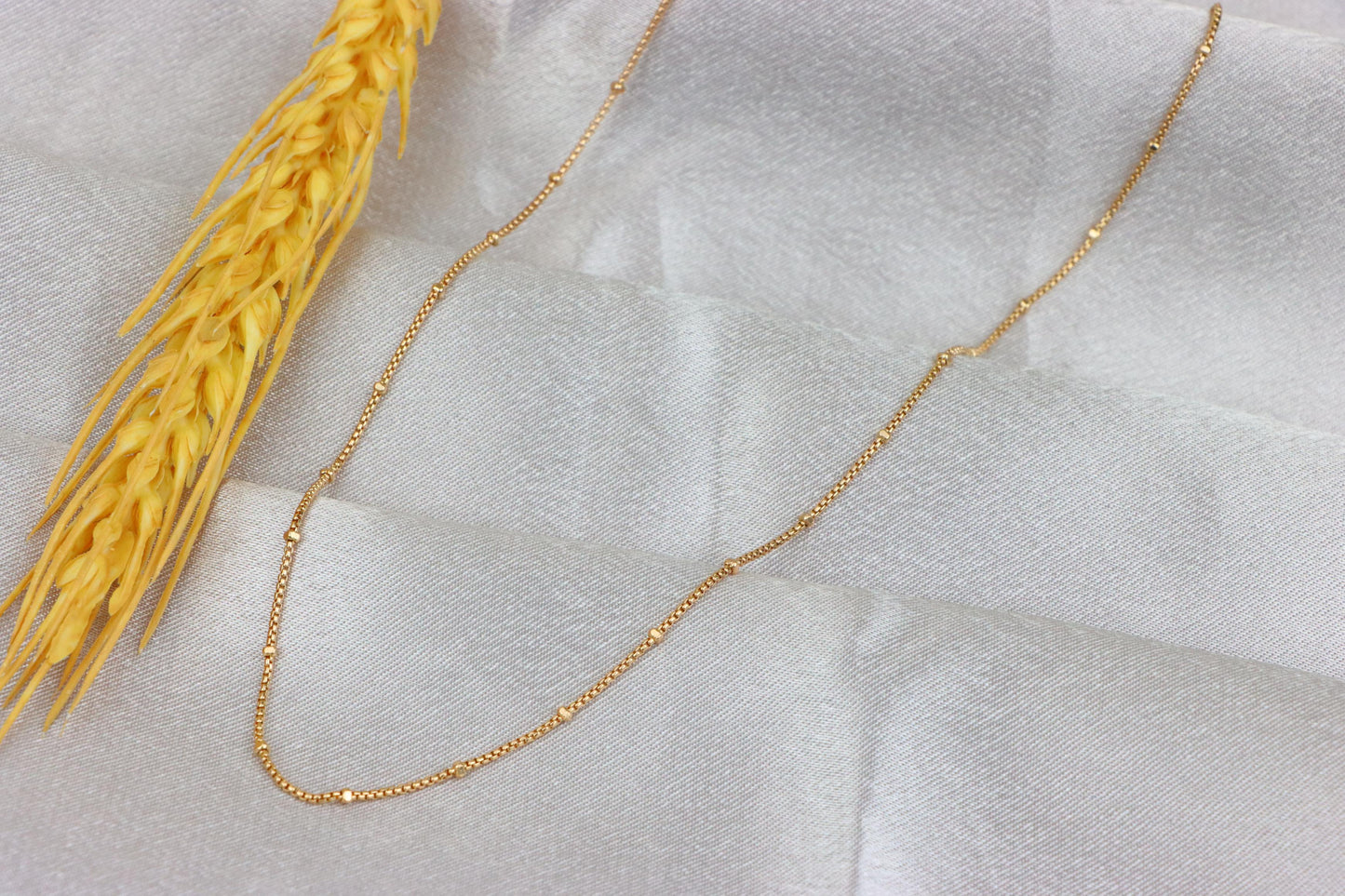 Elegant Rose Gold Bead Box Chain Necklace with Adjustable Clasp, XPNL1910 (2162-3)