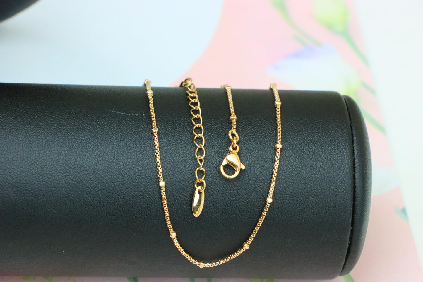 Elegant Rose Gold Bead Box Chain Necklace with Adjustable Clasp, XPNL1910 (2162-3)