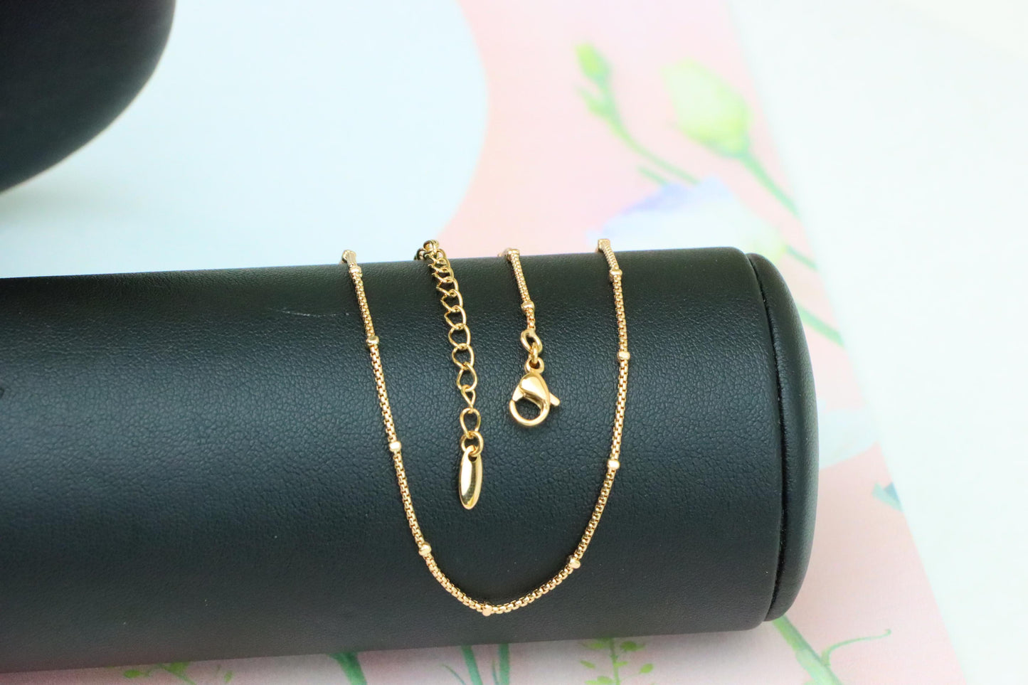 Elegant Rose Gold Bead Box Chain Necklace with Adjustable Clasp, XPNL1910 (2162-3)