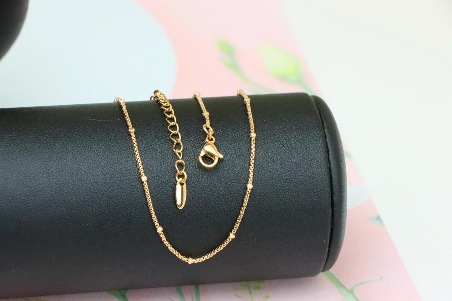 Elegant Rose Gold Bead Box Chain Necklace with Adjustable Clasp, XPNL1910 (2162-3)