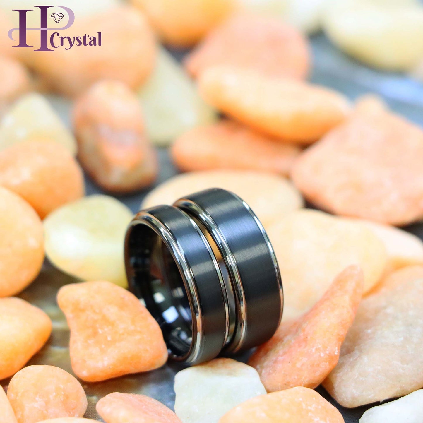 Two-Tone Black IP Brushed Center & Steel Color Stepped Edge Tungsten Ring
