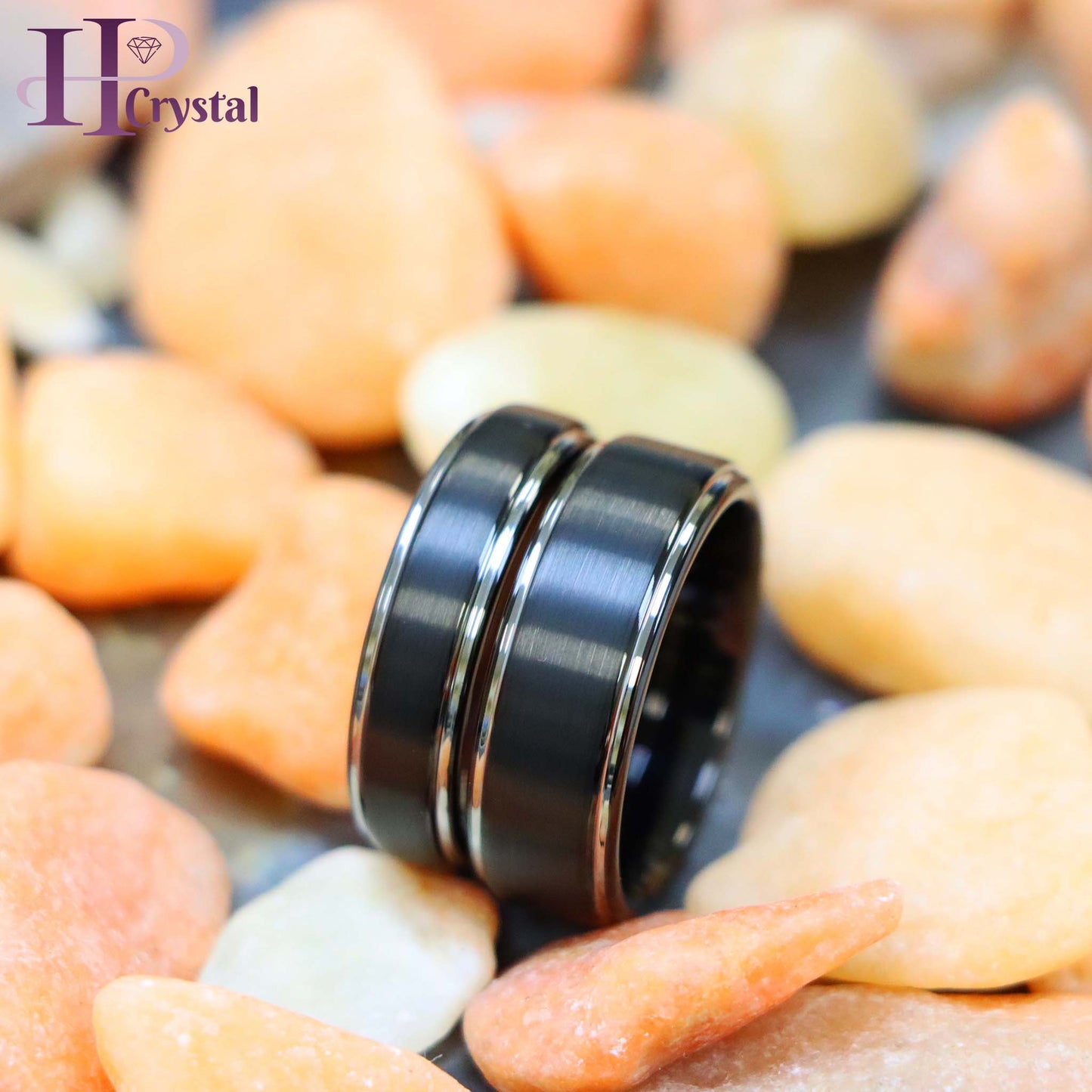 Two-Tone Black IP Brushed Center & Steel Color Stepped Edge Tungsten Ring