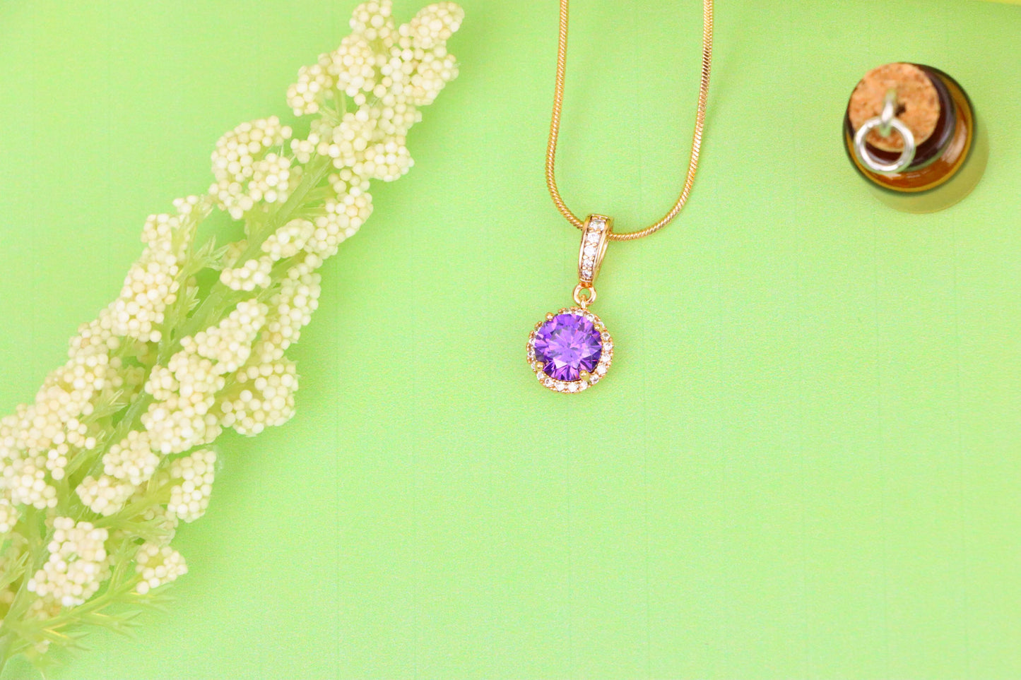 Elegant Purple Round Pendant in Rose Gold with Crystal Accents, XPPT1458 (2137-1)