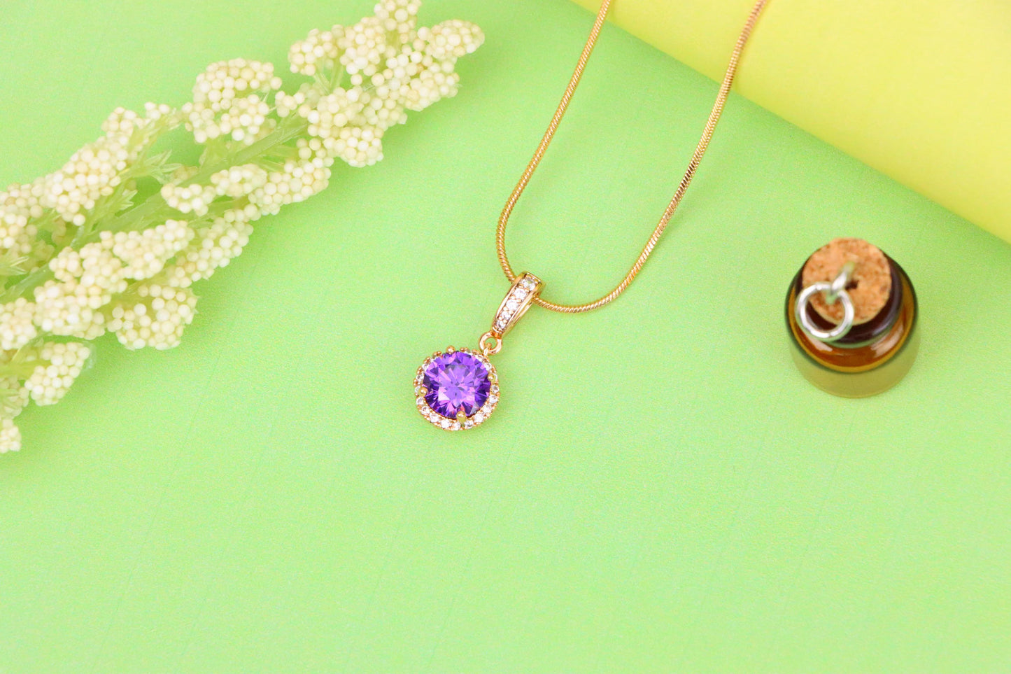 Elegant Purple Round Pendant in Rose Gold with Crystal Accents, XPPT1458 (2137-1)