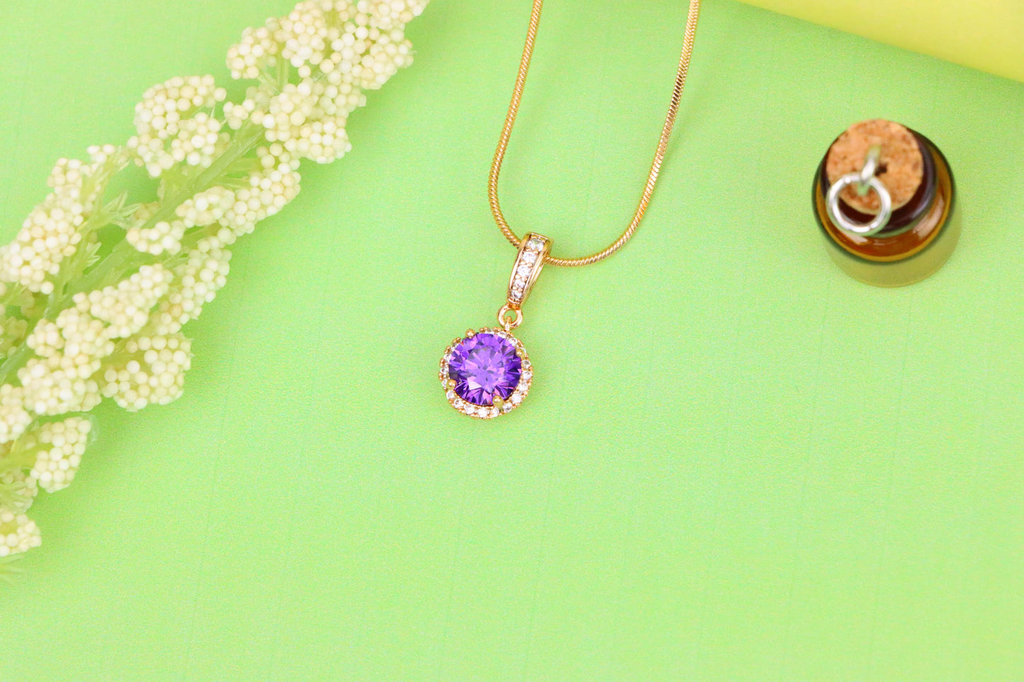 Elegant Purple Round Pendant in Rose Gold with Crystal Accents, XPPT1458 (2137-1)