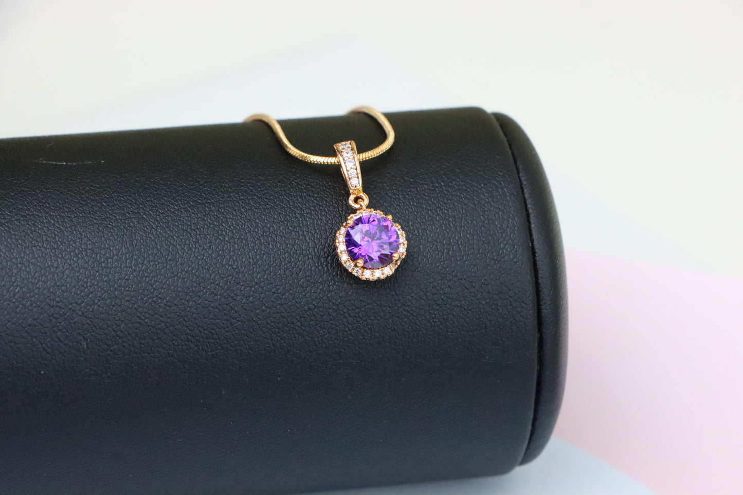 Elegant Purple Round Pendant in Rose Gold with Crystal Accents, XPPT1458 (2137-1)