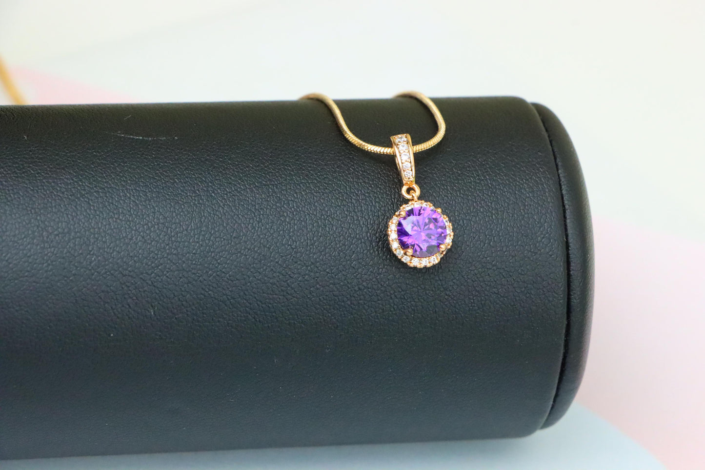 Elegant Purple Round Pendant in Rose Gold with Crystal Accents, XPPT1458 (2137-1)