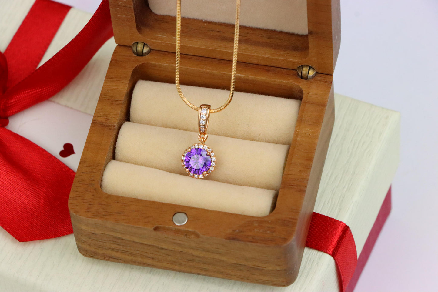 Elegant Purple Round Pendant in Rose Gold with Crystal Accents, XPPT1458 (2137-1)