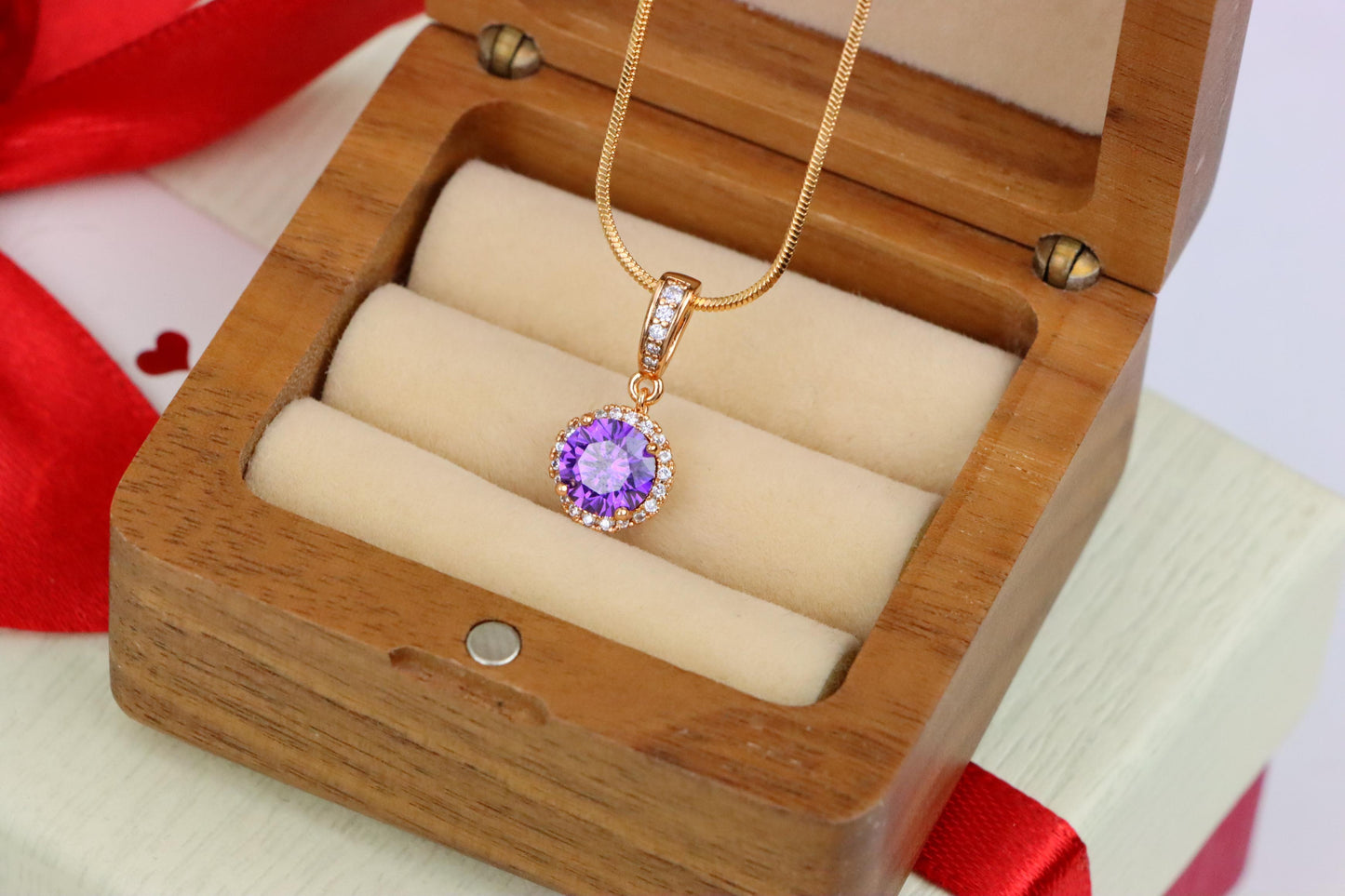 Elegant Purple Round Pendant in Rose Gold with Crystal Accents, XPPT1458 (2137-1)