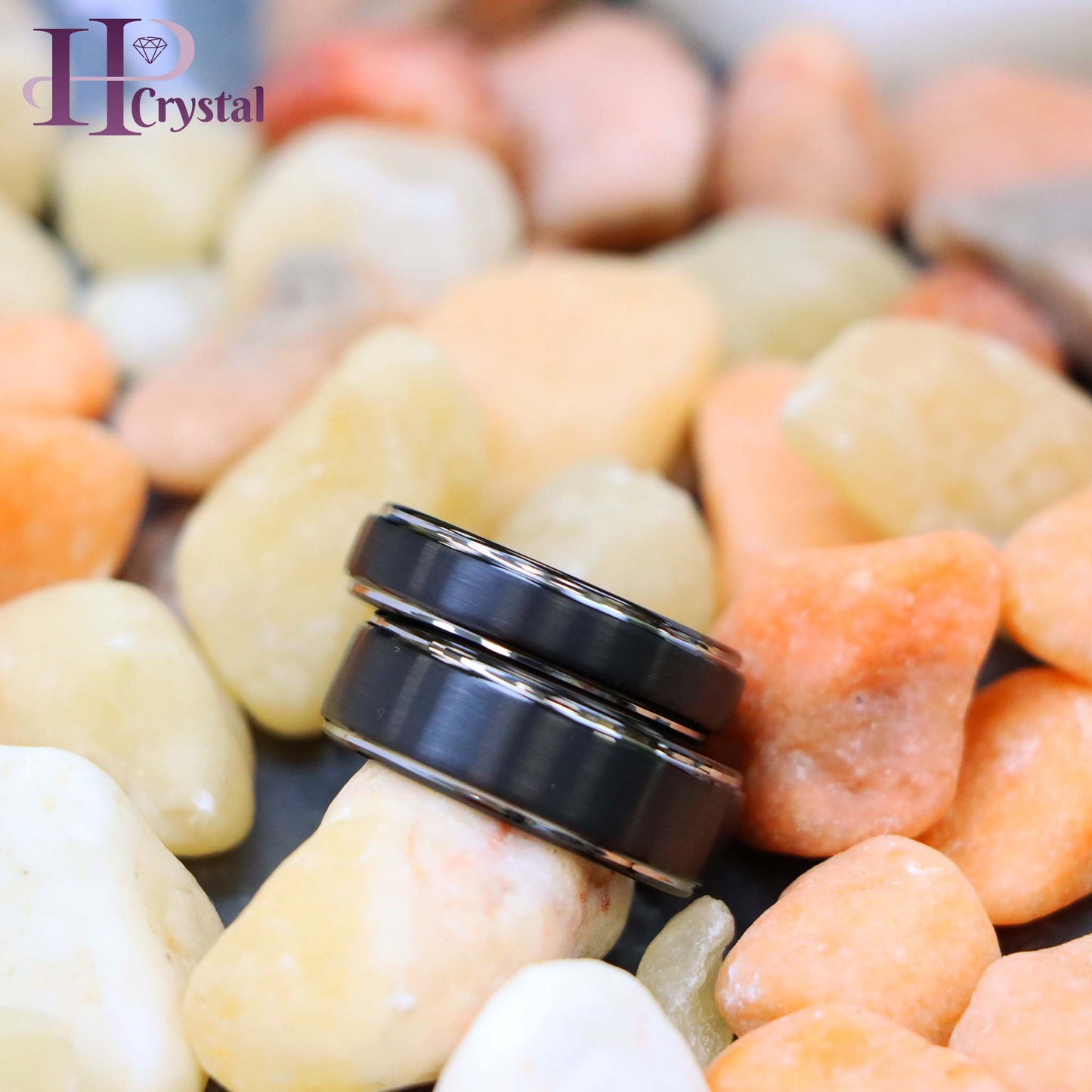 Two-Tone Black IP Brushed Center & Steel Color Stepped Edge Tungsten Ring