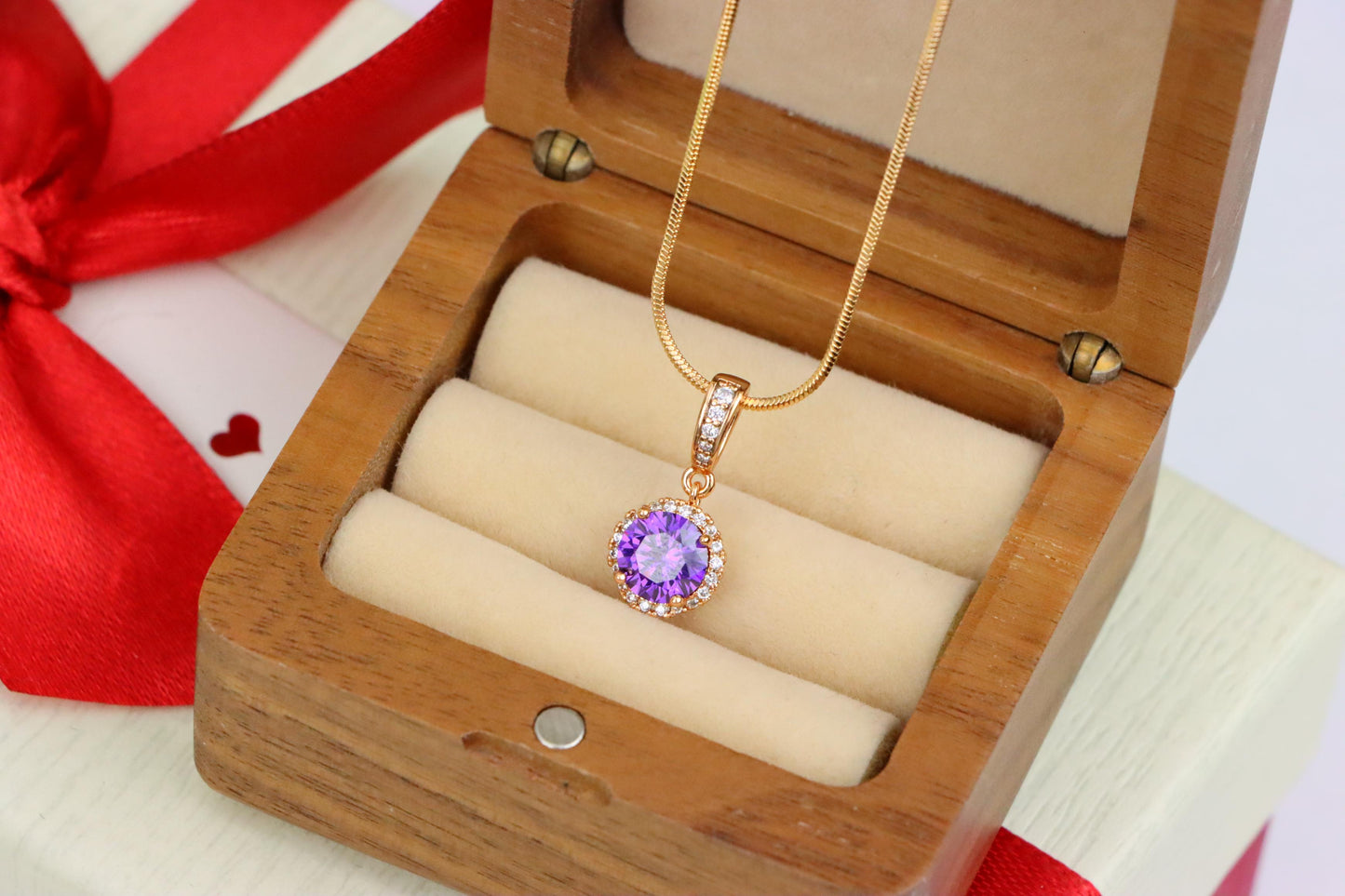 Elegant Purple Round Pendant in Rose Gold with Crystal Accents, XPPT1458 (2137-1)