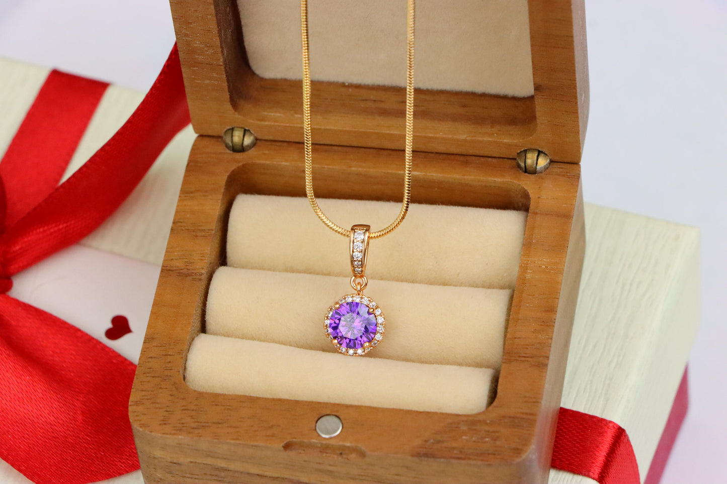 Elegant Purple Round Pendant in Rose Gold with Crystal Accents, XPPT1458 (2137-1)