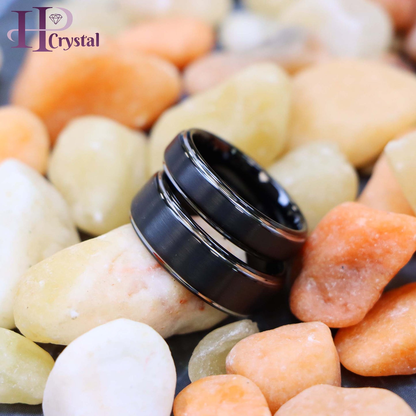 Two-Tone Black IP Brushed Center & Steel Color Stepped Edge Tungsten Ring