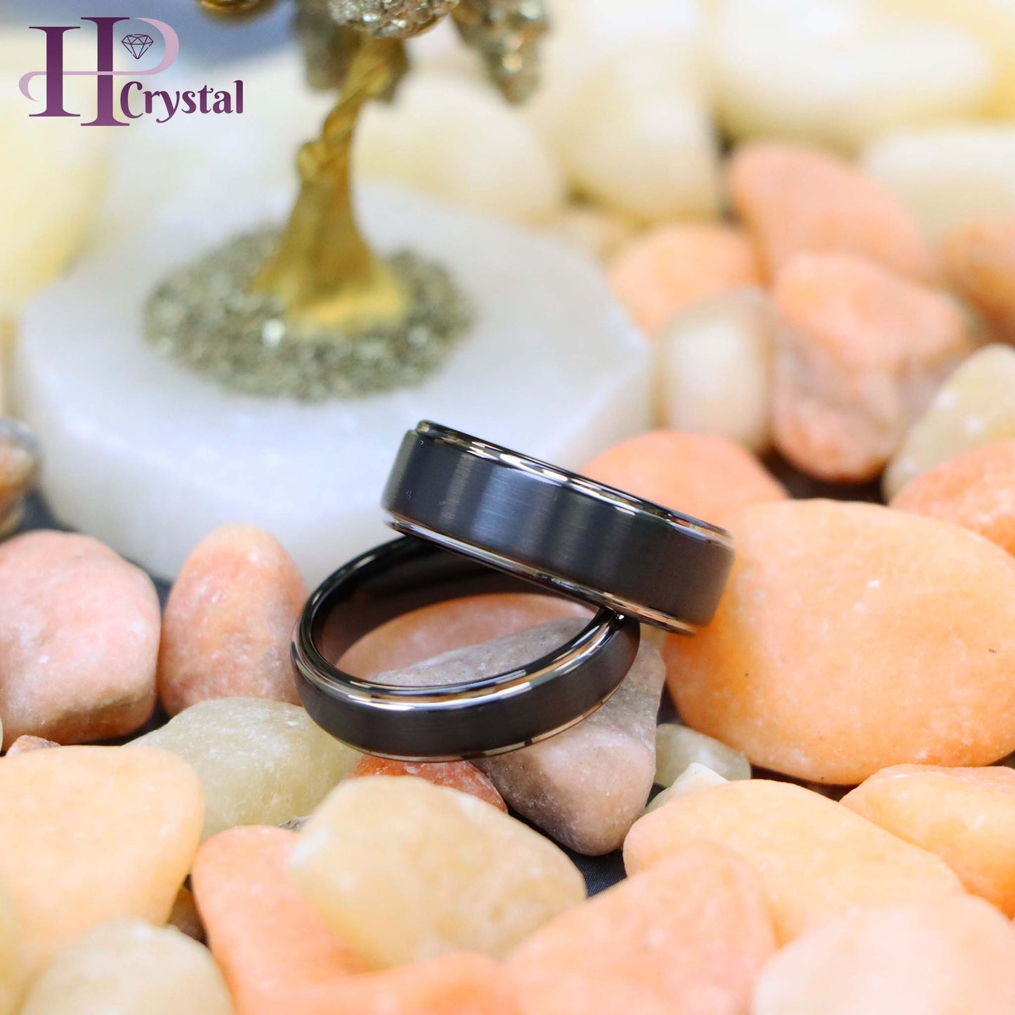Two-Tone Black IP Brushed Center & Steel Color Stepped Edge Tungsten Ring