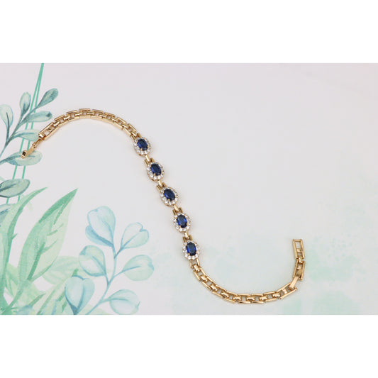 Rose Gold Blue Oval Stone Bracelet with Crystals, XPBL0764 (2077-3)