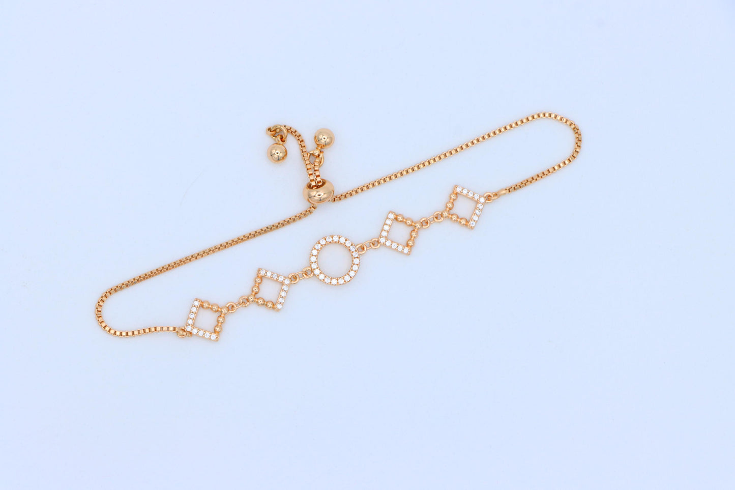 Rose Gold Adjustable Bracelet with Geometric CZ Charm Design, XPAB1913 (2162-6)