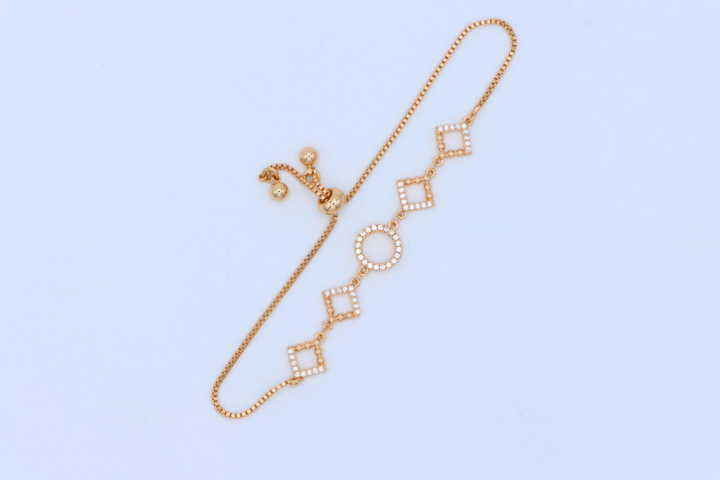 Rose Gold Adjustable Bracelet with Geometric CZ Charm Design, XPAB1913 (2162-6)