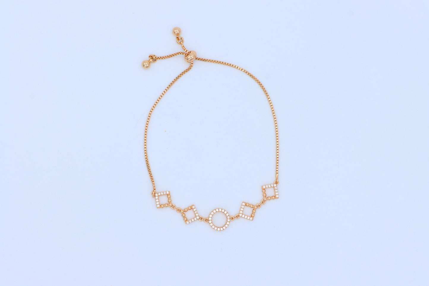 Rose Gold Adjustable Bracelet with Geometric CZ Charm Design, XPAB1913 (2162-6)