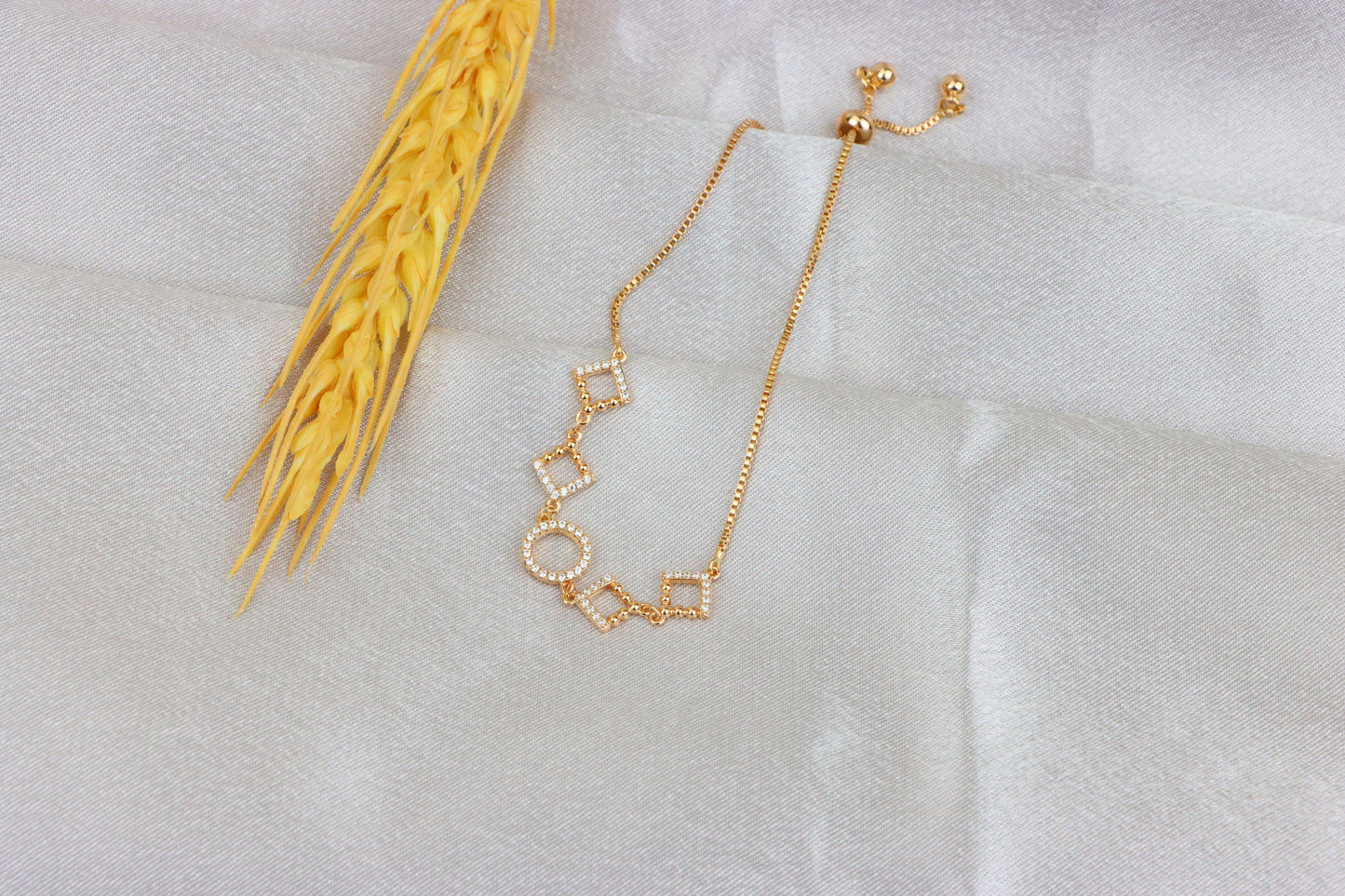 Rose Gold Adjustable Bracelet with Geometric CZ Charm Design, XPAB1913 (2162-6)