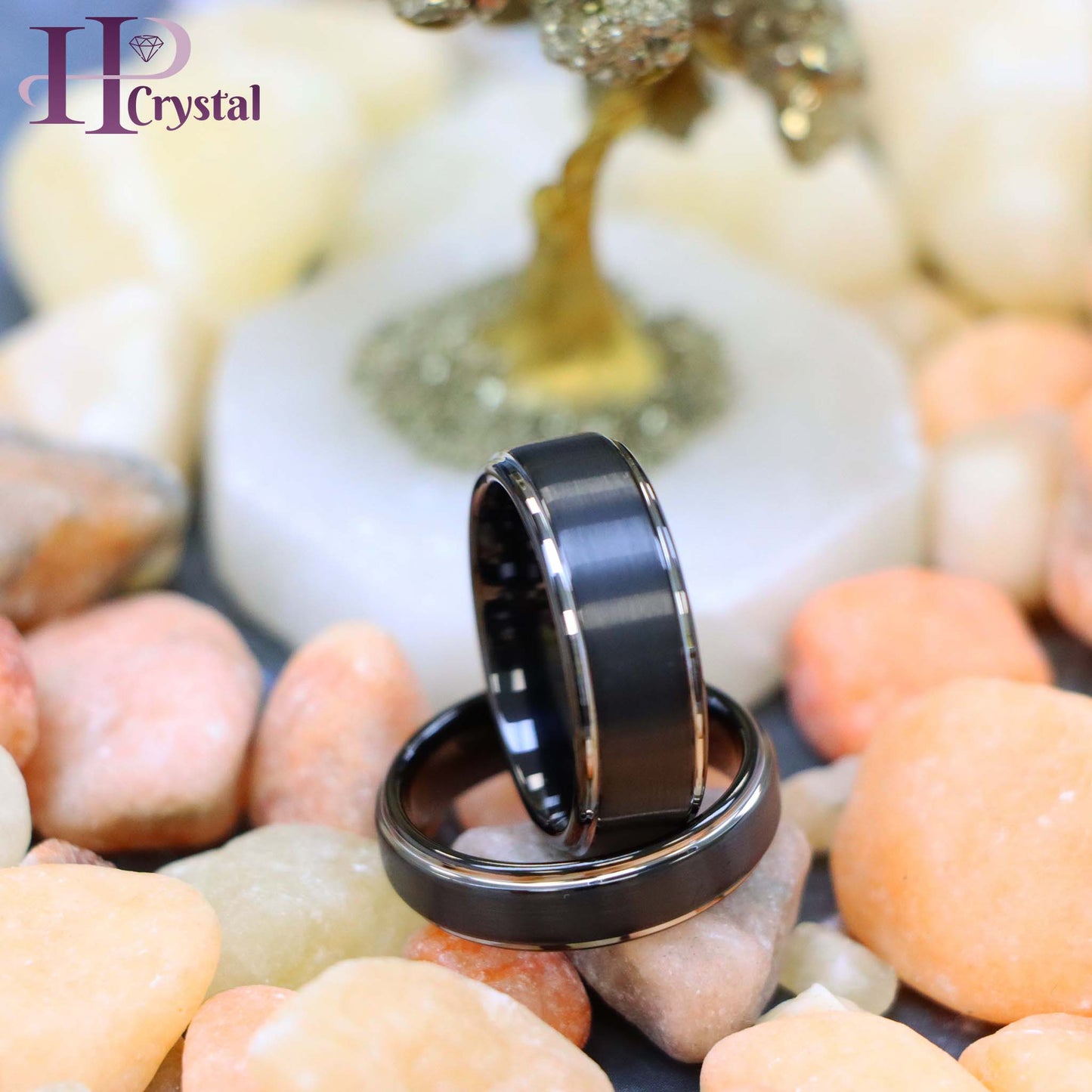 Two-Tone Black IP Brushed Center & Steel Color Stepped Edge Tungsten Ring
