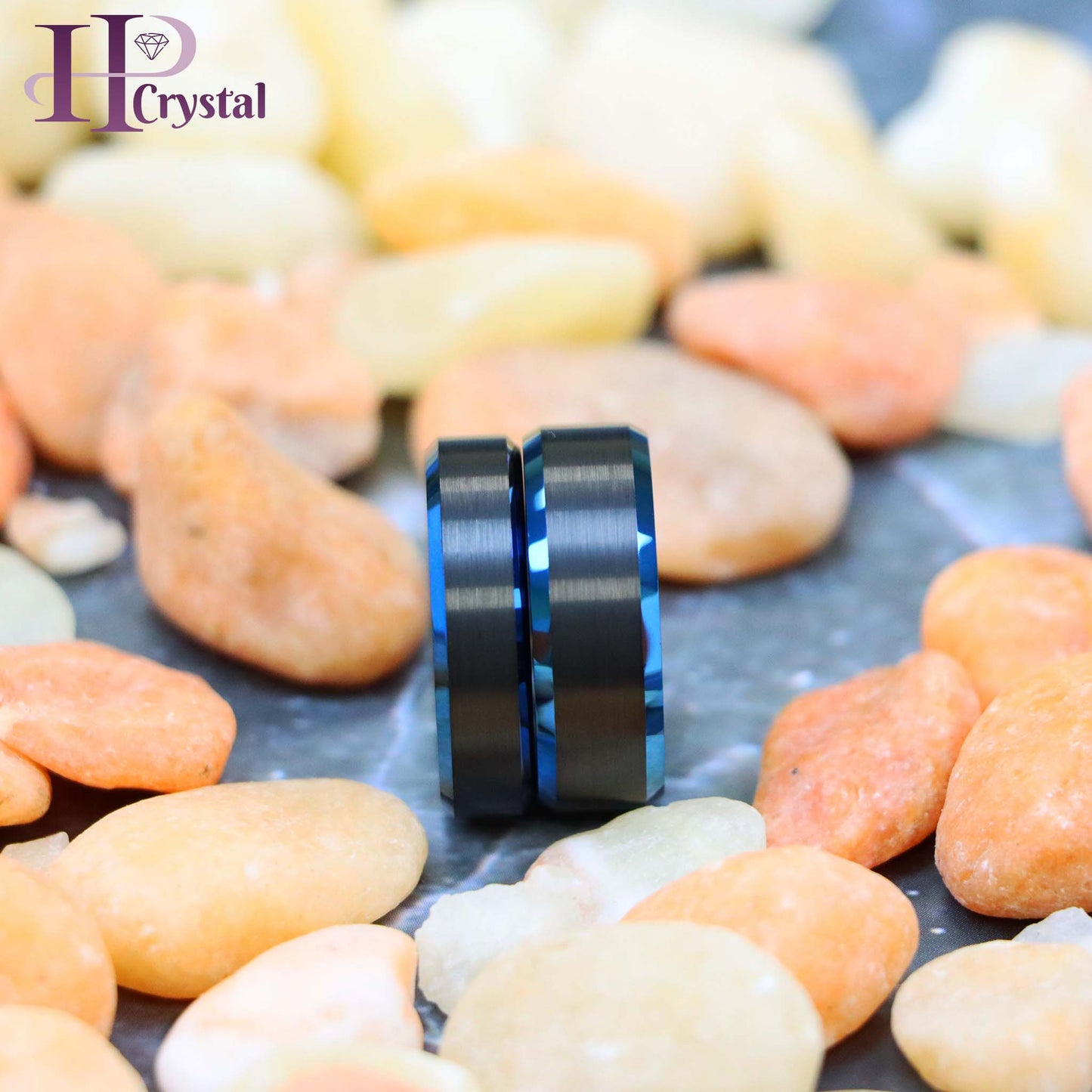 Black IP Tungsten Ring with Blue IP Beveled Edge