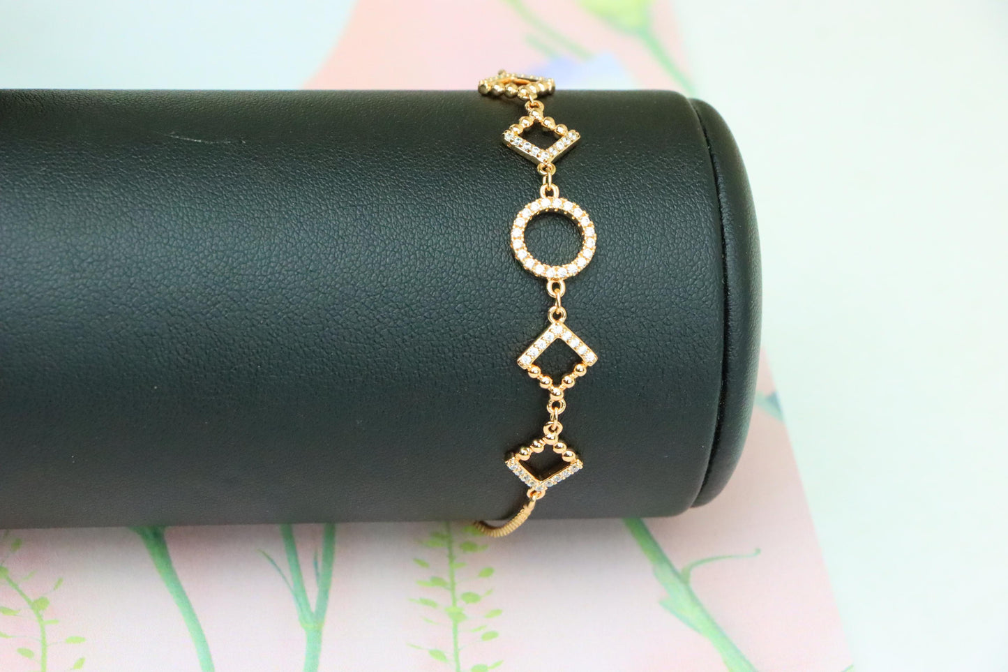 Rose Gold Adjustable Bracelet with Geometric CZ Charm Design, XPAB1913 (2162-6)