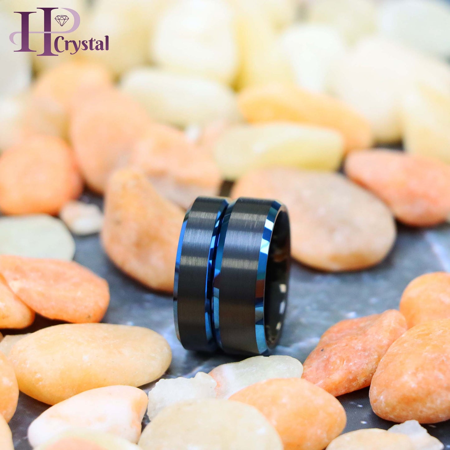 Black IP Tungsten Ring with Blue IP Beveled Edge