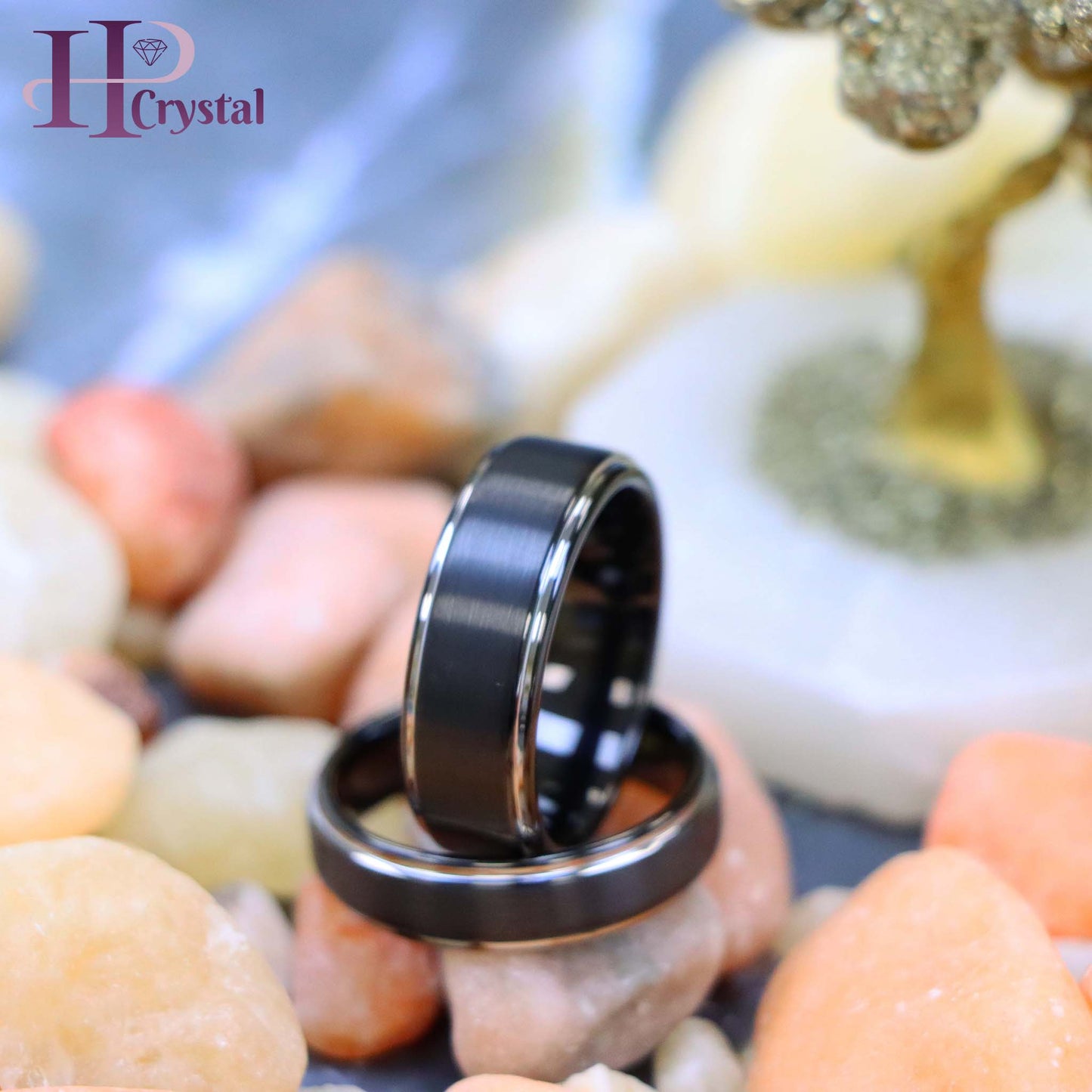 Two-Tone Black IP Brushed Center & Steel Color Stepped Edge Tungsten Ring