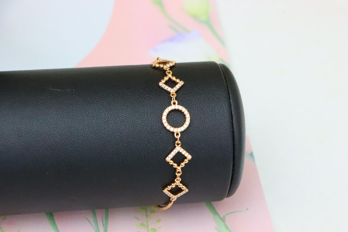 Rose Gold Adjustable Bracelet with Geometric CZ Charm Design, XPAB1913 (2162-6)