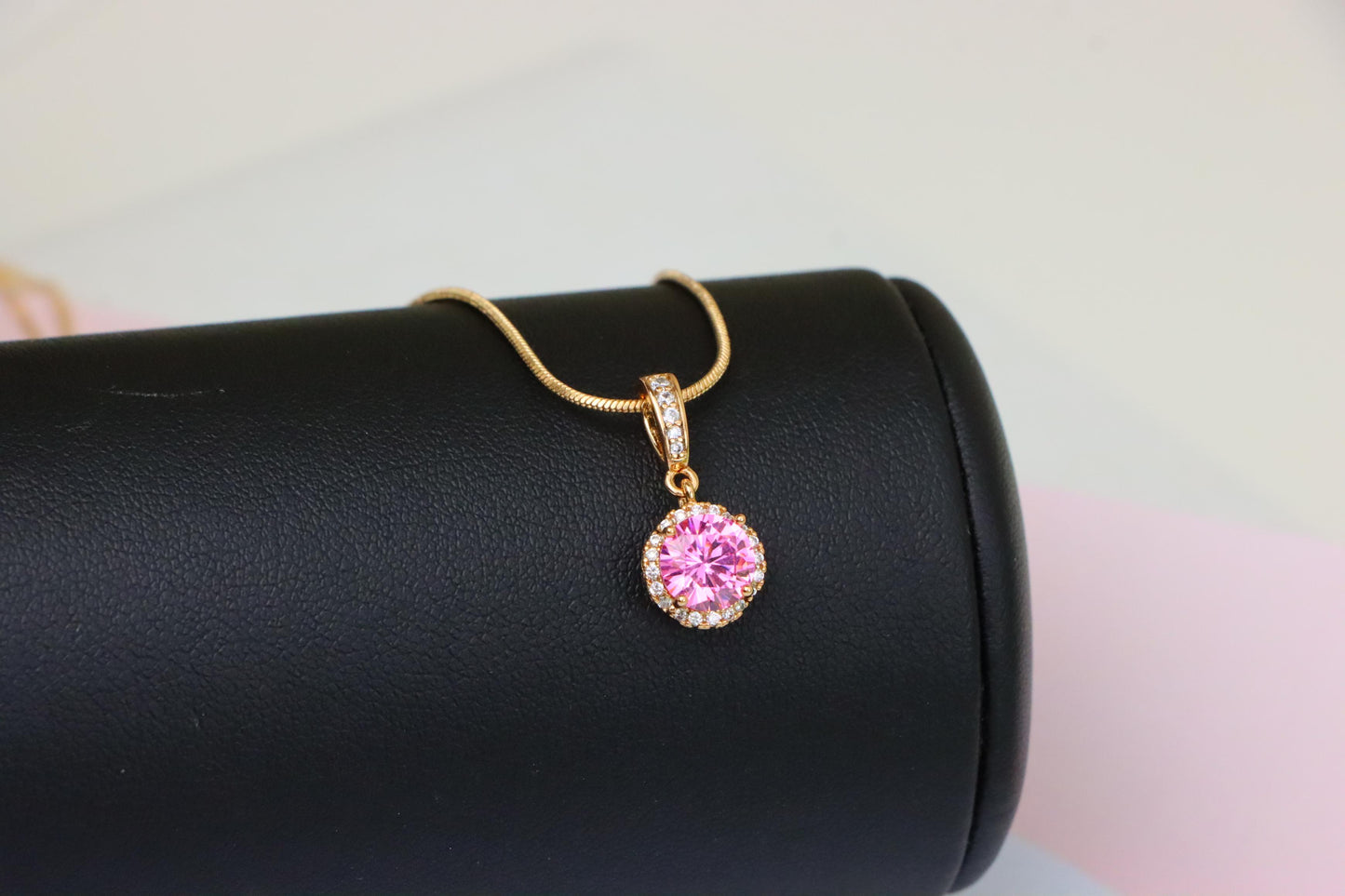 Light Pink Crystal Pendant with Gold Plated Sparkling Accent Frame, XPPT1460 (2137-1)