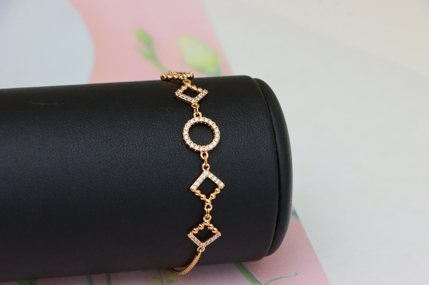 Rose Gold Adjustable Bracelet with Geometric CZ Charm Design, XPAB1913 (2162-6)