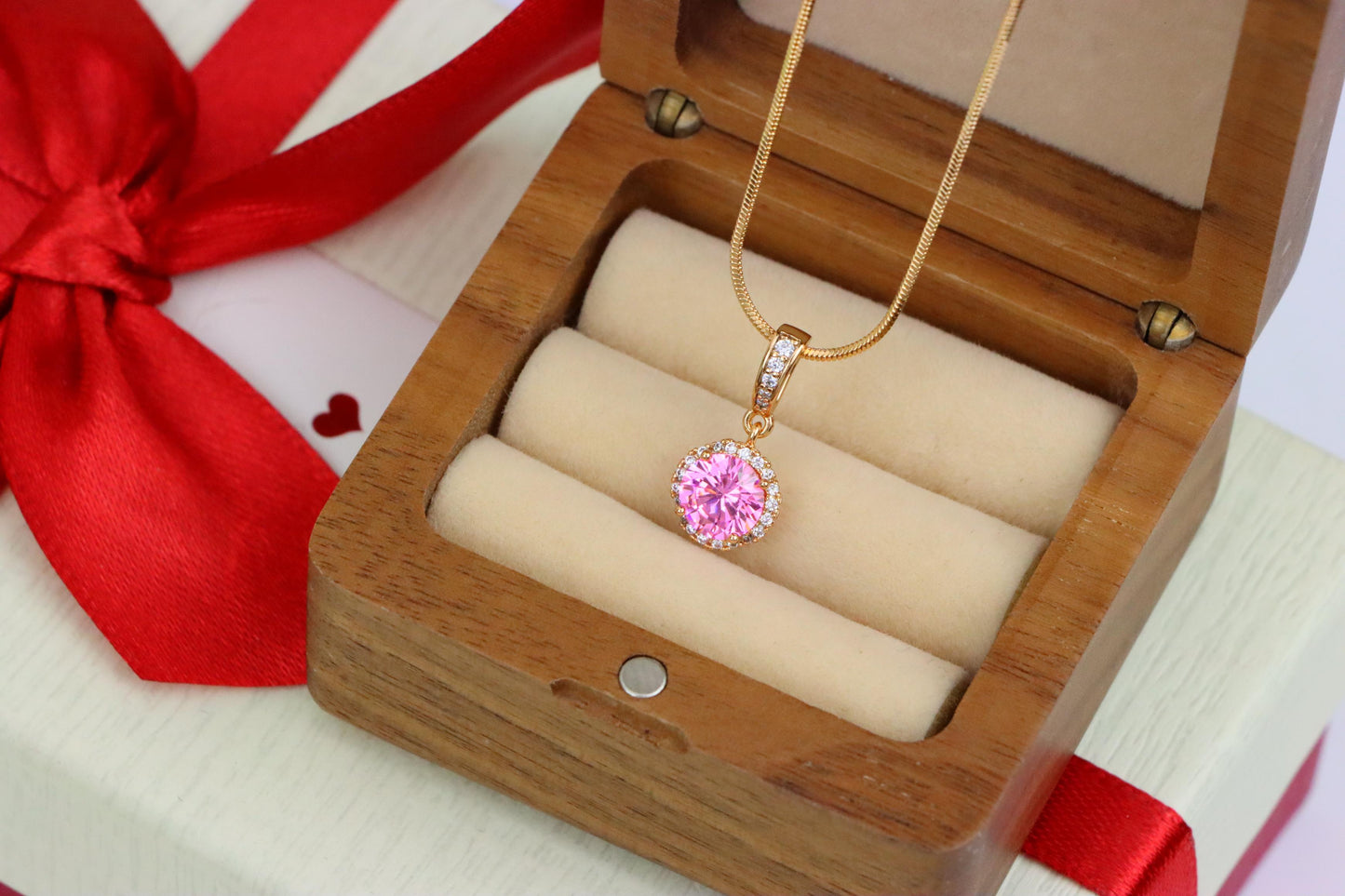 Light Pink Crystal Pendant with Gold Plated Sparkling Accent Frame, XPPT1460 (2137-1)