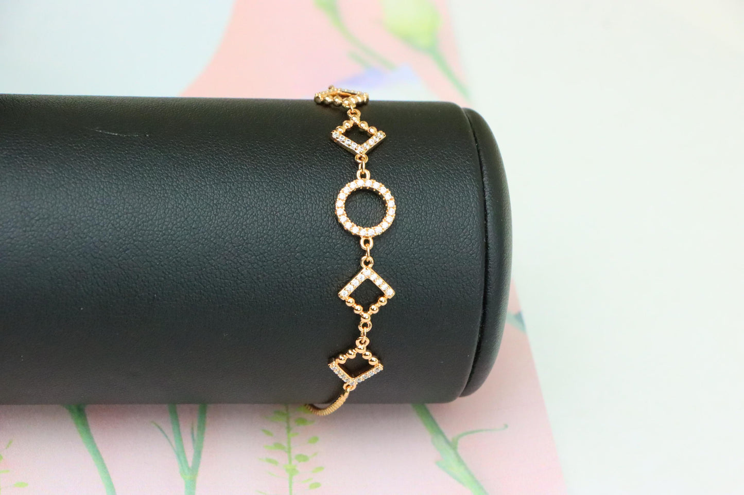Rose Gold Adjustable Bracelet with Geometric CZ Charm Design, XPAB1913 (2162-6)