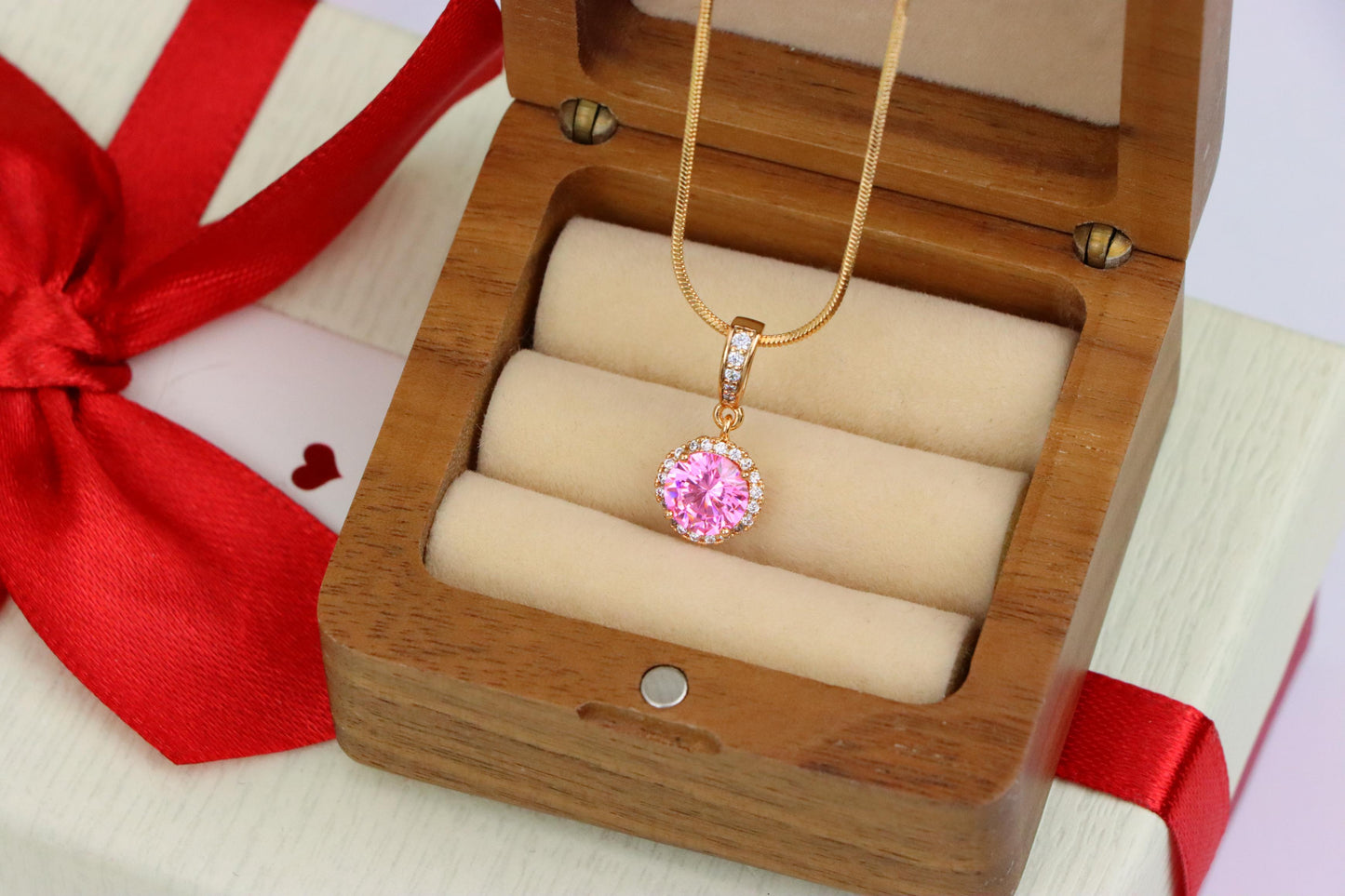 Light Pink Crystal Pendant with Gold Plated Sparkling Accent Frame, XPPT1460 (2137-1)