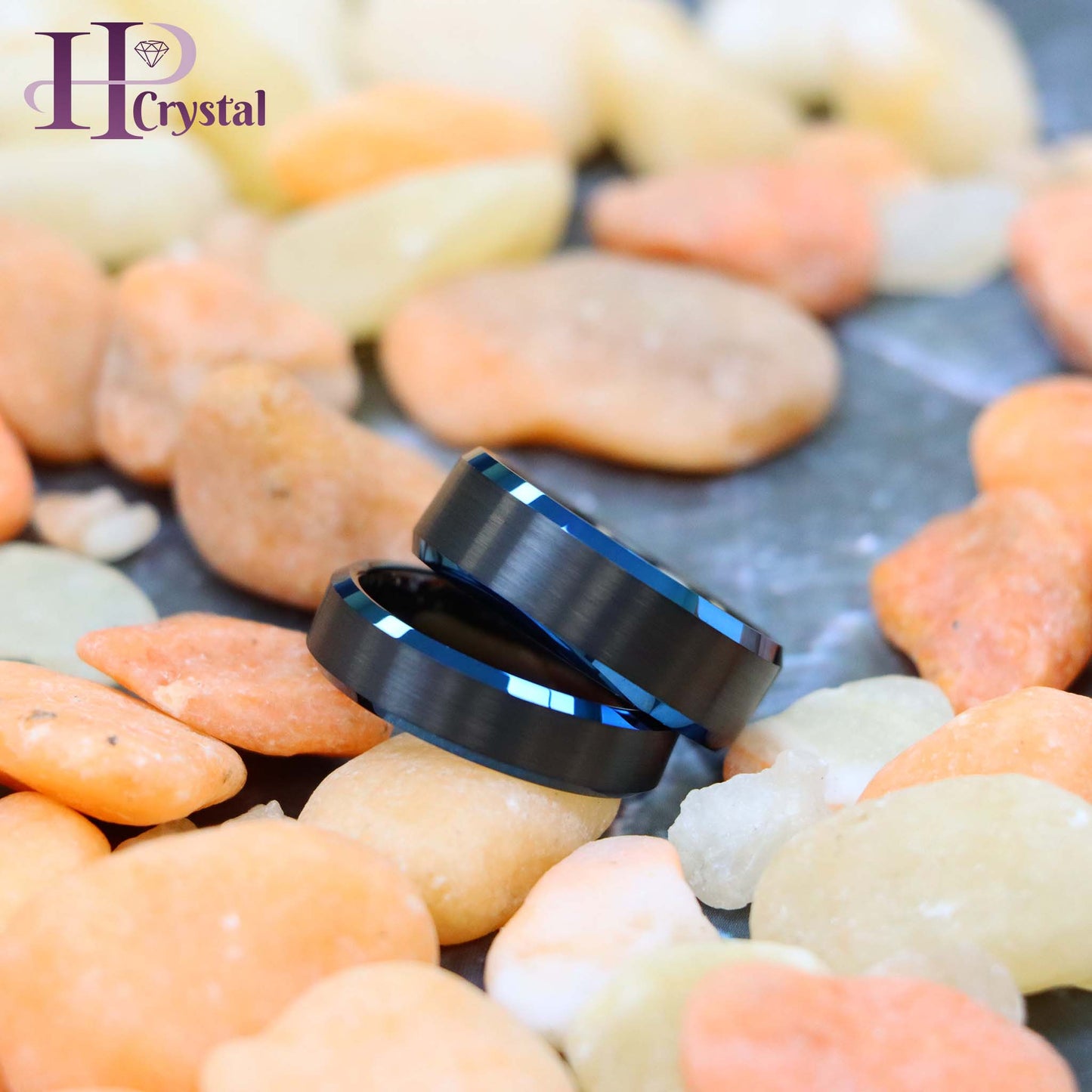 Black IP Tungsten Ring with Blue IP Beveled Edge