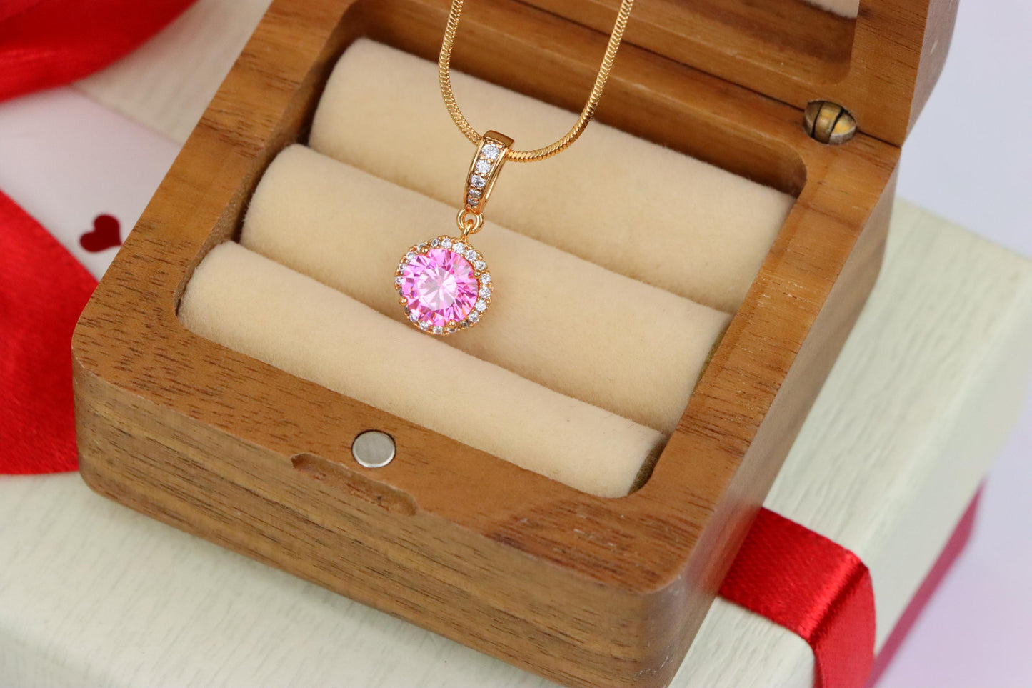 Light Pink Crystal Pendant with Gold Plated Sparkling Accent Frame, XPPT1460 (2137-1)