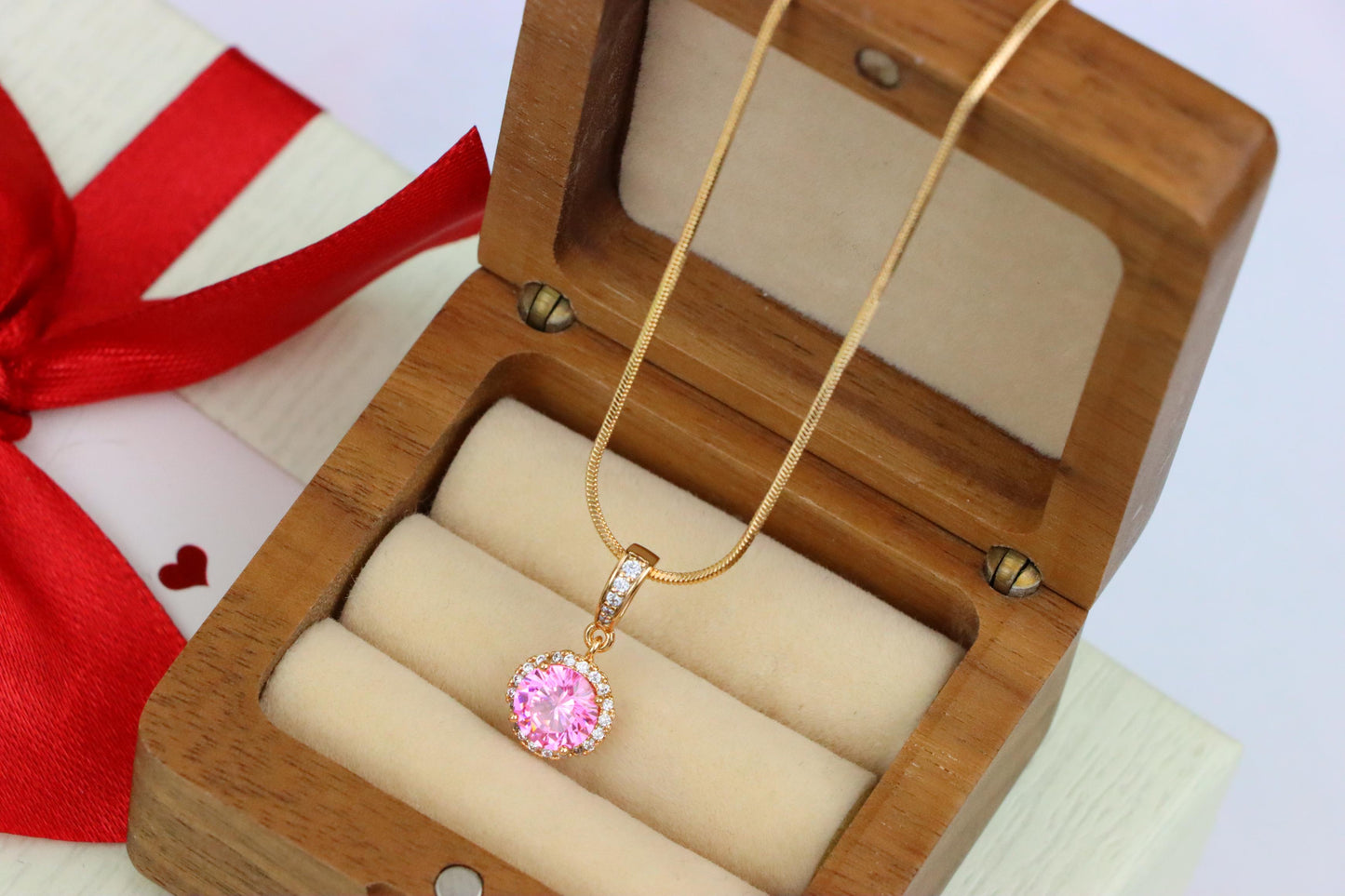 Light Pink Crystal Pendant with Gold Plated Sparkling Accent Frame, XPPT1460 (2137-1)