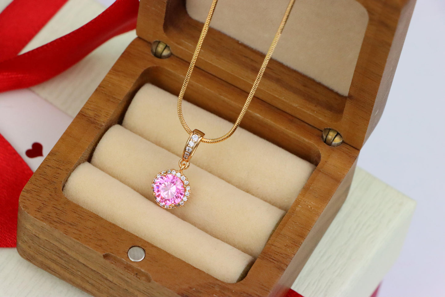 Light Pink Crystal Pendant with Gold Plated Sparkling Accent Frame, XPPT1460 (2137-1)