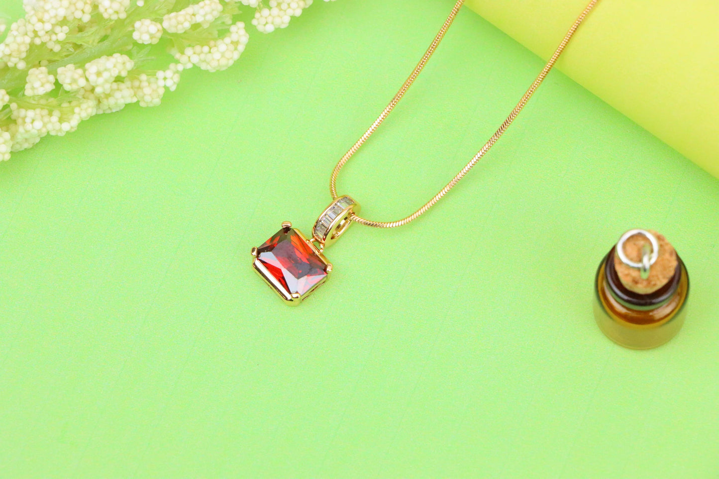 Elegant Red Gemstone Pendant with Gold Plated Brass Frame, XPPT1775 (2162-7)