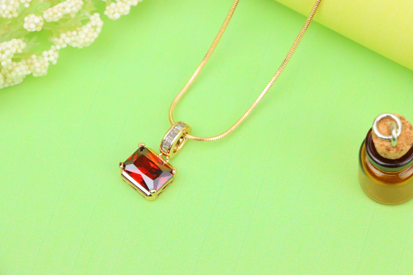 Elegant Red Gemstone Pendant with Gold Plated Brass Frame, XPPT1775 (2162-7)