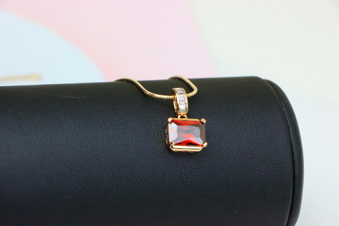 Elegant Red Gemstone Pendant with Gold Plated Brass Frame, XPPT1775 (2162-7)