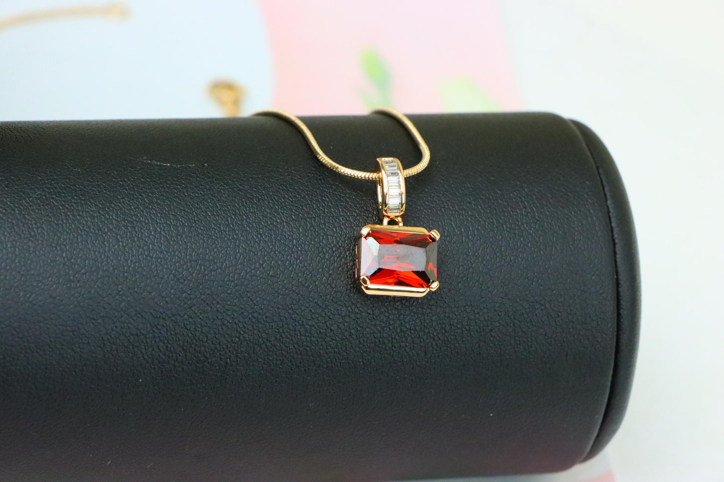 Elegant Red Gemstone Pendant with Gold Plated Brass Frame, XPPT1775 (2162-7)