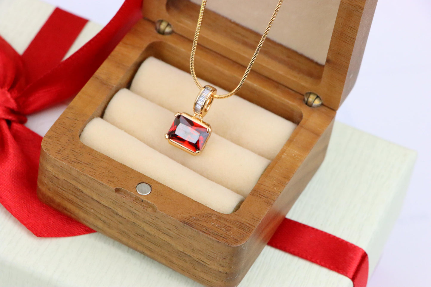 Elegant Red Gemstone Pendant with Gold Plated Brass Frame, XPPT1775 (2162-7)