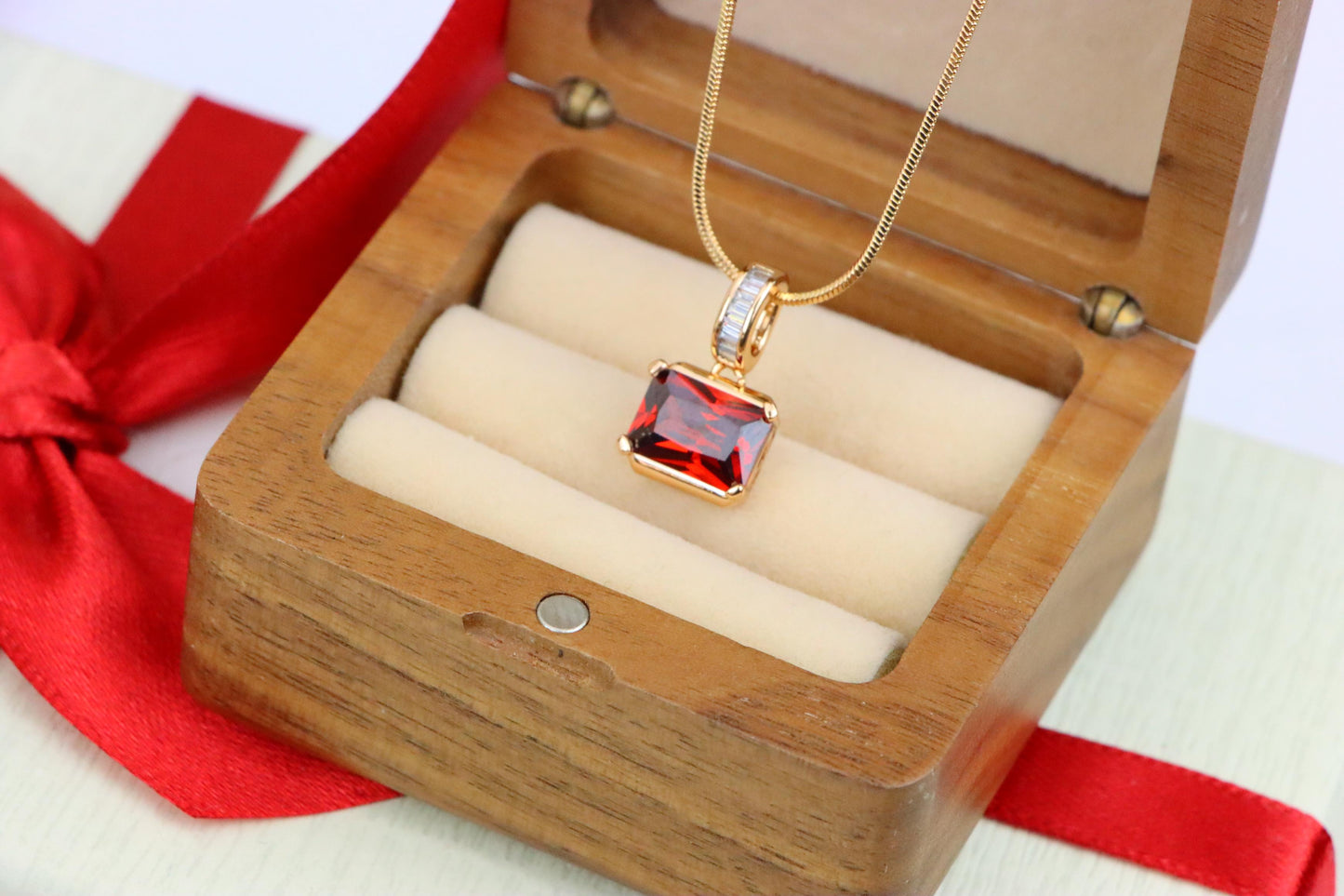 Elegant Red Gemstone Pendant with Gold Plated Brass Frame, XPPT1775 (2162-7)